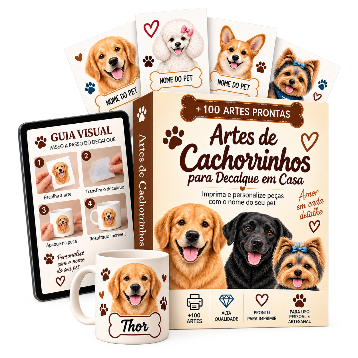 Mockup do plano com mais de 100 artes pet prontas e editáveis