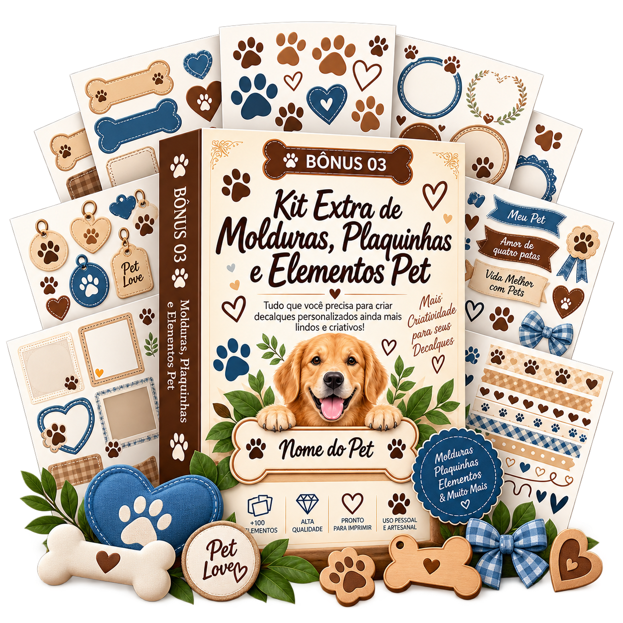 Mockup do kit de molduras, plaquinhas e elementos pet
