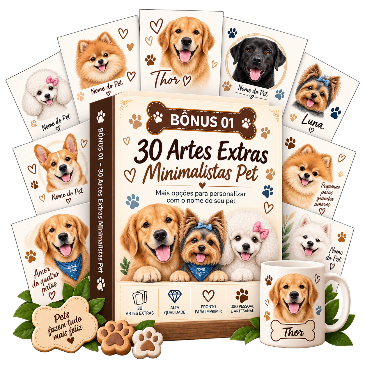 Mockup das 30 artes extras minimalistas pet