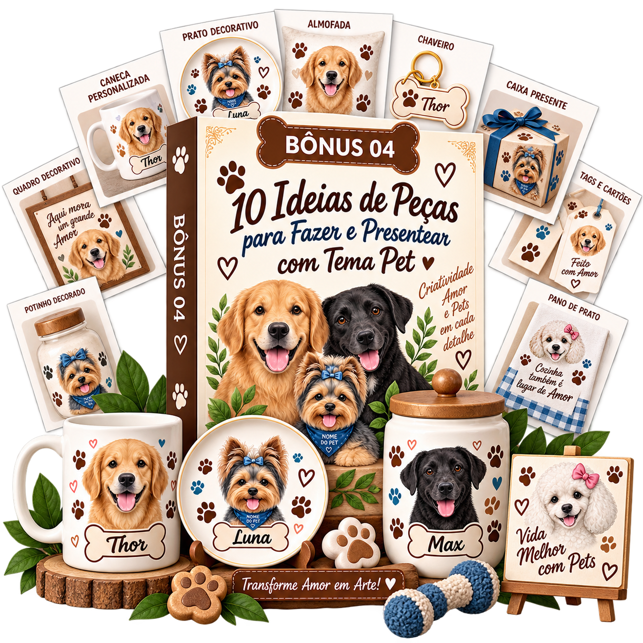 Mockup do guia com ideias de peças pet