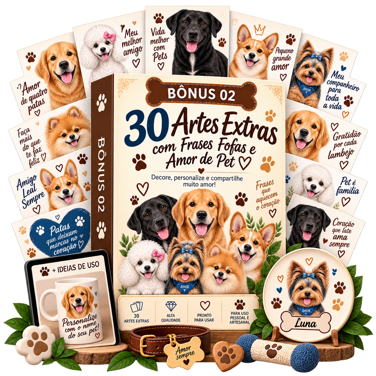 Mockup das 30 artes extras com frases fofas